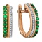 Glamorous Gold Earrings with Emeralds and Diamonds. Hypoallergenic 585 Rose Gold, Rhodium Detailing