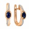 Earrings with Oval Sapphires and Round Diamonds. Hypoallergenic 585 Rose Gold, Rhodium Detailing