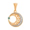 CZ Star and Crescent Filigree Gold Pendant. Certified 585 (14kt) Rose Gold, Rhodium Detailing