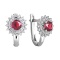 Ruby with Double Halo Diamond Leverback Earrings. Certified 585 (14kt) White Gold, Rhodium Finish