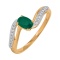 Ring Featuring Emerald and 16 Diamonds. Hypoallergenic 585 Rose Gold, Rhodium Detailing