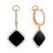 Diamond Earrings with Black Onyx Rhombus Pendants. Hypoallergenic 585 Rose Gold, Rhodium Detailing