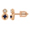 Sapphire and Diamond Two-Stone Stud Earrings. Hypoallergenic 585 (14K) Rose Gold, Screw Backs