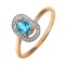 Pure Classic Ring with Blue Topaz and Diamonds. Hypoallergenic 585 Rose Gold, Rhodium Detailing