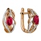 Respectable Earrings with Diamonds and Sultry Ruby. Hypoallergenic 585 Rose Gold, Rhodium Detailing