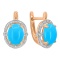 Earrings with Turquoise Cabochon in Diamond Frame. Hypoallergenic 585 Rose Gold, Rhodium Detailing
