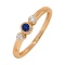 Three Stone Ring: Center Sapphire, Side Diamonds. Hypoallergenic Cadmium-free 585 (14K) Rose Gold