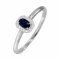 Elegant Ring Inlaid with Sapphire and Diamonds. Tested 585 (14K) White Gold, Rhodium Finish