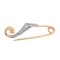 Safety Pin-Pendant with 3 CZs. Certified 585 (14kt) Rose Gold, Rhodium Detailing