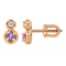 Amethyst and Diamond Two-Stone Stud Earrings. Hypoallergenic 585 (14K) Rose Gold, Screw Backs