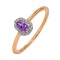 Ring with Pear Amethyst in Free-form Diamond Halo. Hypoallergenic 585 Rose Gold, Rhodium Detailing