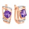 Amethyst & Diamond Quadrilateral-shaped Earrings. Certified 585 (14kt) Rose and White Gold