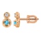 Blue Topaz and Diamond Two-Stone Stud Earrings. Hypoallergenic 585 (14K) Rose Gold, Screw Backs