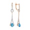 Eiffel Tower Blue Topaz and Diamond Earrings. Certified 585 (14kt) Rose Gold, Rhodium Detailing