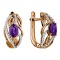 Respectable Earrings with Amethyst and Diamonds. Hypoallergenic 585 Rose Gold, Rhodium Detailing
