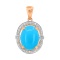 Pendant with Turquoise Cabochon in Diamond Frame. Hypoallergenic 585 Rose Gold, Rhodium Detailing