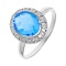 Sky Blue Topaz and Diamond Cocktail Ring. Certified 585 (14kt) White Gold, Rhodium Finish