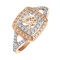 Cushion-cut Cream-colored Swarovski CZ Ring. Certified 585 (14kt) Rose Gold, Rhodium Detailing