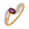 Ring Featuring Ruby and 16 Diamonds. Hypoallergenic 585 Rose Gold, Rhodium Detailing