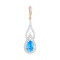 Teardrop Blue Topaz and 120 CZs Pendant. Certified 585 (14kt) Rose Gold, Rhodium Detailing