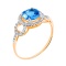Round Genuine Blue Topaz and CZ Ring. Certified 585 (14kt) Rose Gold, Rhodium Detailing