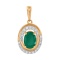 Pendant with 7x5 Oval Emerald and 22 Diamonds. Hypoallergenic 585 Rose Gold, Rhodium Detailing