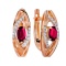 Earrings with 2 Oval Cut Rubies and 30 Diamonds. Hypoallergenic Cadmium-free 585 (14K) Rose Gold