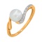 Ring with 7mm Cultured Pearl and 9 Diamonds. Hypoallergenic 585 Rose Gold, Rhodium Detailing