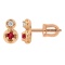 Ruby and Diamond Two-Stone Stud Earrings. Hypoallergenic 585 (14K) Rose Gold, Screw Backs