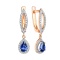 Dangle Teardrop Sapphire and Diamond Earrings. Certified 585 (14kt) Rose Gold, Rhodium Detailing