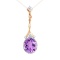 Oval-Shaped Amethyst Cocktail Pendant. Certified 585 (14kt) Rose Gold, Rhodium Detailing