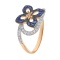 Diamond and Sapphire Flower Ring. 585 (14kt) Rose Gold, Rhodium Detailing
