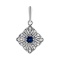 Art Deco-style Sapphire and Diamond Pendant. Certified 585 (14kt) White Gold, Rhodium Finish
