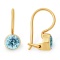 Bezel Blue Topaz-like CZ French Wire Earrings. Certified 585 (14kt) Rose Gold, Rhodium Detailing