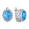 Heavenly-Blue Topaz and Diamond Earrings. Certified 585 (14kt) White Gold, Rhodium Finish