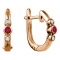 3-Stone Earrings: Center Ruby, Side Diamonds. Hypoallergenic Cadmium-free 585 (14K) Rose Gold