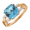 Neoclassical Ring with Blue Topaz and Diamonds. Hypoallergenic 585 Rose Gold, Rhodium Detailing