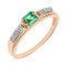 Princess Emerald and Round Diamond Ring. Certified 585 (14kt) Rose Gold, Rhodium Detailing
