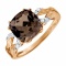 Neoclassical Ring with Smoky Quartz and Diamonds. Hypoallergenic 585 Rose Gold, Rhodium Detailing