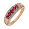 Diamond Edges with Ruby Center Row Ring. Hypoallergenic Cadmium-free 585 (14K) Rose Gold