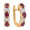 Earrings with 6 Oval-cut Rubies and 20 Diamonds. Hypoallergenic 585 Rose Gold, Rhodium Detailing
