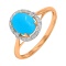 Ring with Turquoise Cabochon in Diamond Frame. Hypoallergenic 585 Rose Gold, Rhodium Detailing