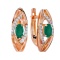 Earrings with 2 Oval-cut Emeralds and 30 Diamonds. Hypoallergenic Cadmium-free 585 (14K) Rose Gold