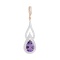 Teardrop Amethyst and CZ Pendant. Certified 585 (14kt) Rose Gold, Rhodium Detailing