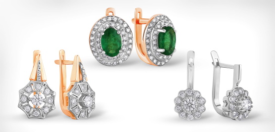 Diamond 585 Rose and White Gold Leverback Earrings