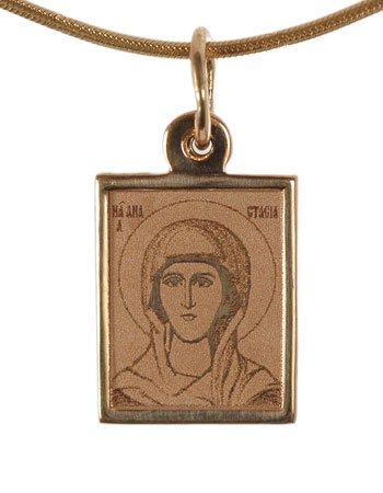 Icon necklace St. Anastasia. Rose gold 585º, laser engraving. St. Anastasia body icon