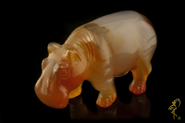 Carnelian hippopotamus from the Carving Museum of the Golden Flamingo Jewelers Carving Museum: Carnelian Hippo