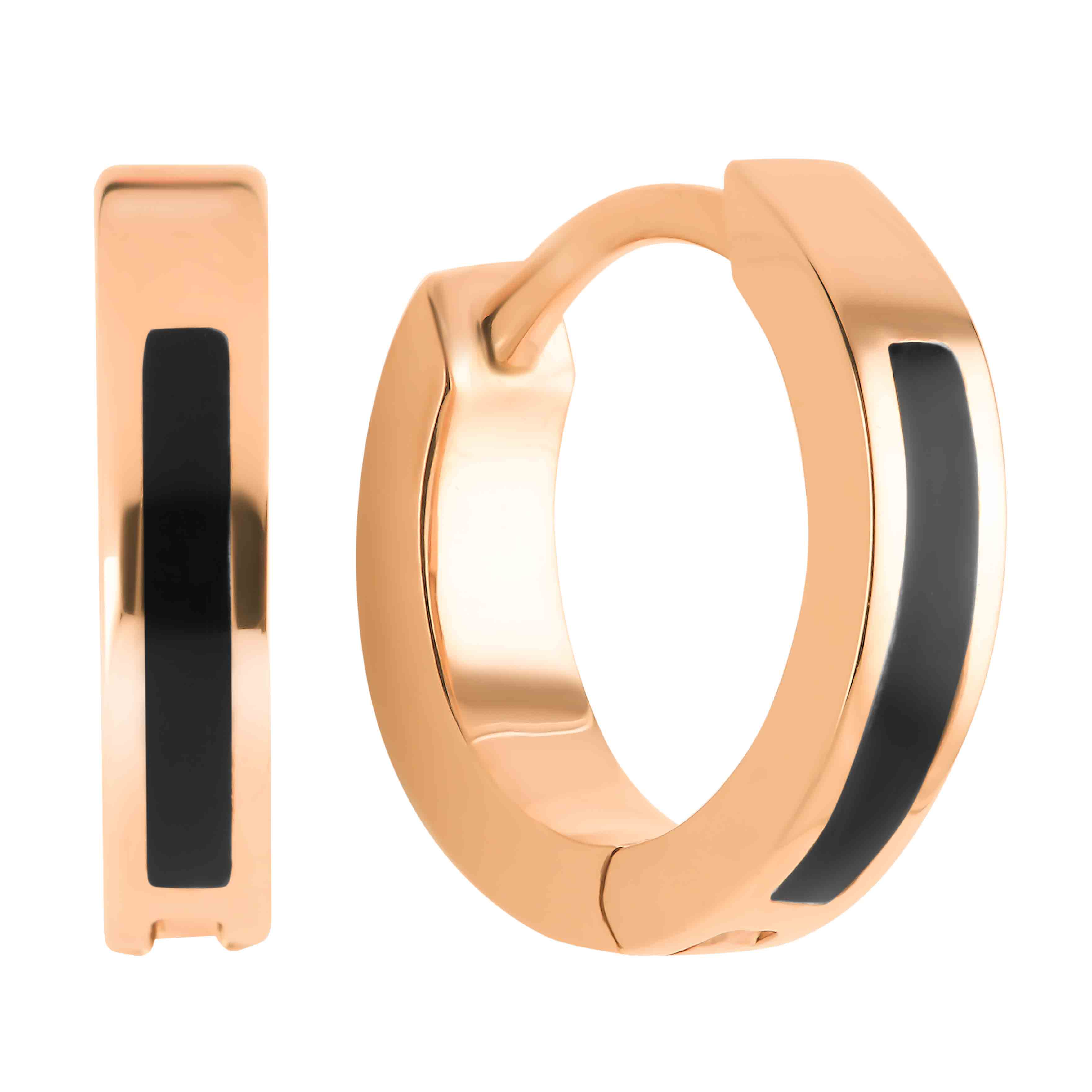 14K rose gold huggies with black enamel Golden Flamingo