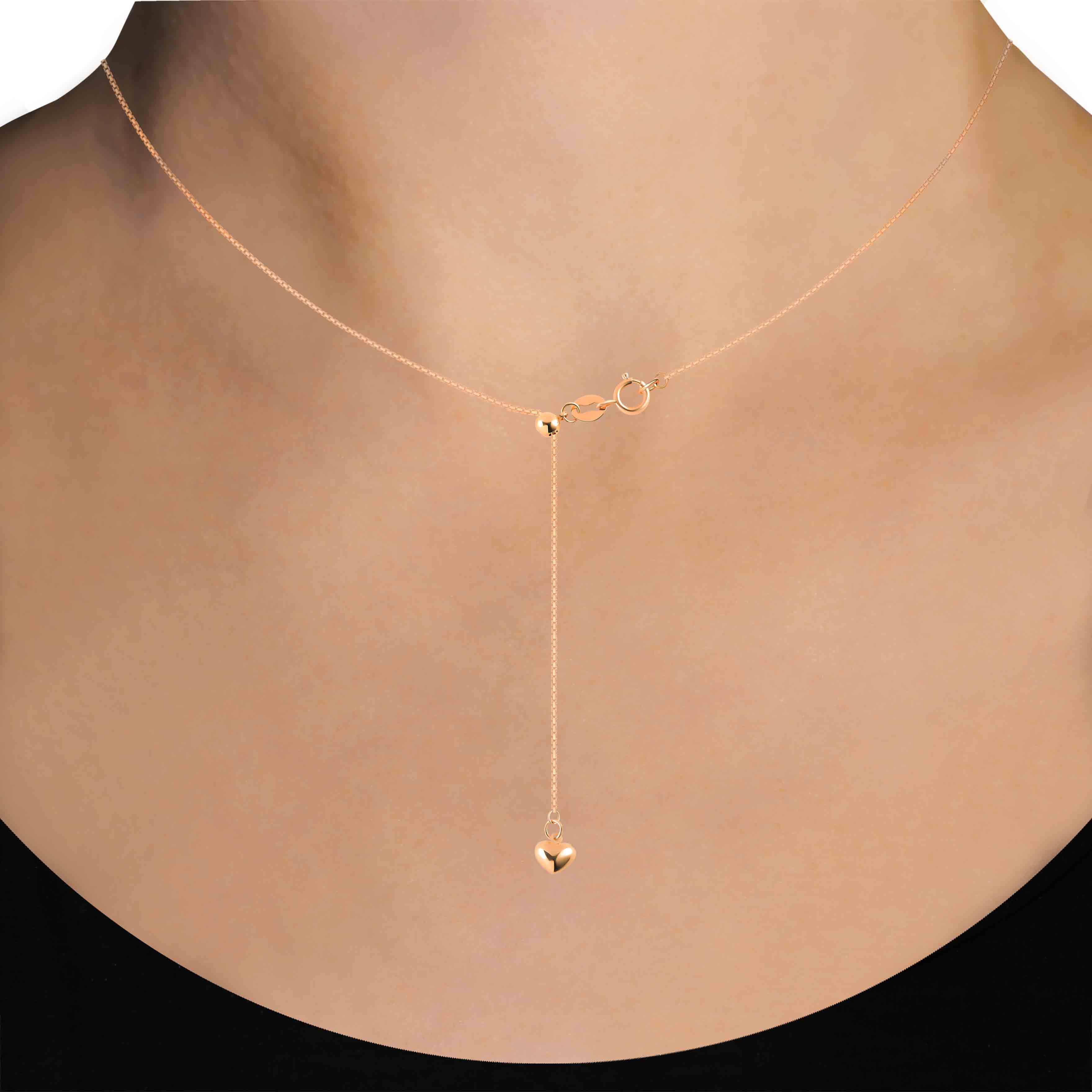 14K rose gold Box chain with a dangle heart Golden Flamingo