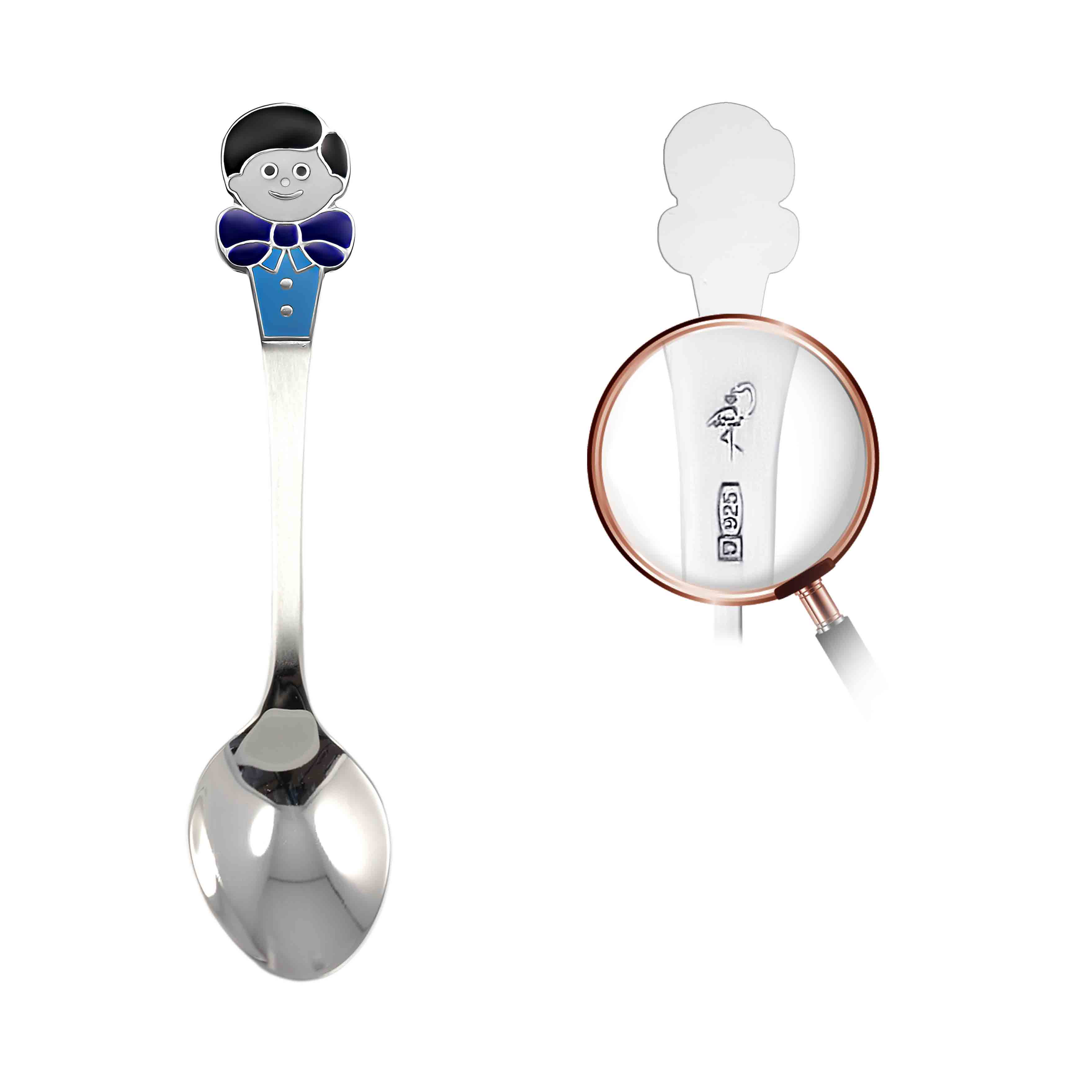 Infant enamel silver spoon a Boy Golden Flamingo